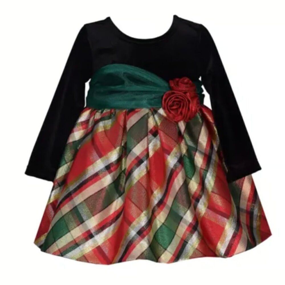 Iris and Ivy Velvet and plaid Taffeta Holiday Party Formal Dress size 3-6m NWT